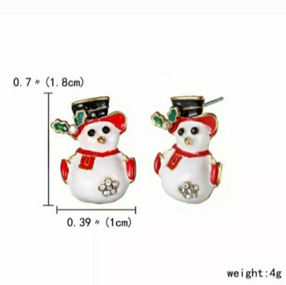 Red & Black Winter Rhinestone Holly Snowman Stud Earrings - Picture 5 of 5